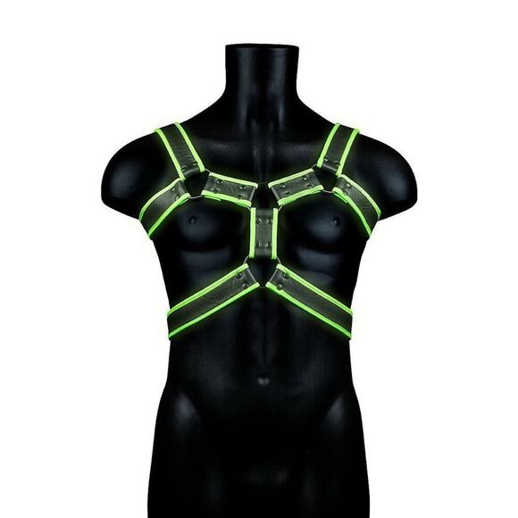 🦋B2G1🦋OUCH! Glow In The Dark NEON GREEN Bonded Leather Body Harness | L/XL | - Picture 1 of 8